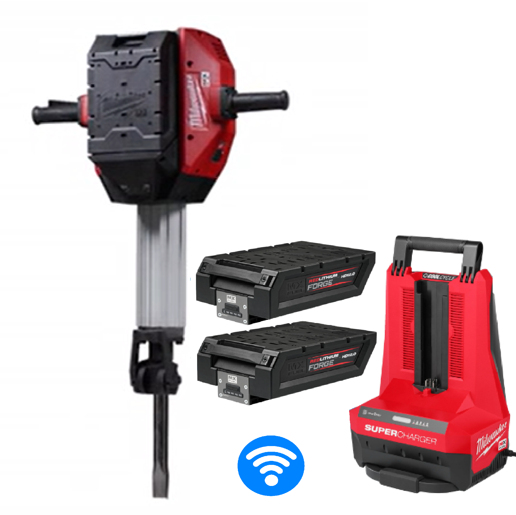 MILWAUKEE HD812 Battery Kit 2 X 12.0AH With FUEL SUPERCHARGER MXF-5C With MXF-DH2528H 28MM HEX BREAKER Demolition Hammer